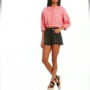 NWT CIRCUS NY JACKLYN WOVEN BUTTON FRONT BANDED COLLAR TOP